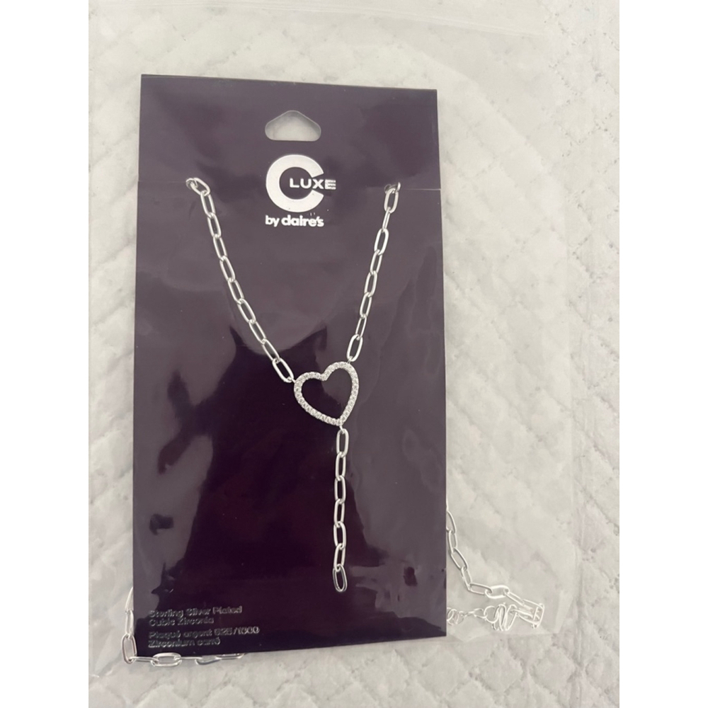 LUXE by Claires Woman Silver Plated Cubic Zirconia Heart Necklace